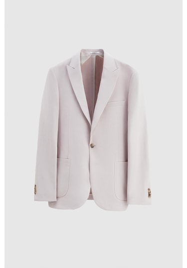 Twn Slim Fit Bej Armürlü Uçan Blazer Kumaş Ceket 4ef04zb024092 Bej