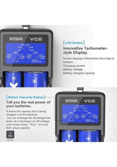 Xtar Vc2 Usb Lcd Ekran Akıllı Şarj Ve Test Cihazı 3.7V Li-İon