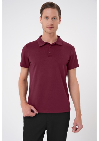 Comfort Fit Polo Yaka Esnek Pamuk Casual Bordo Tişört Ts 886 Bordo