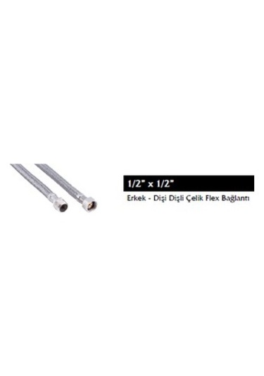 Nipelli Çelik Flex Bağlantı, 1/2"-1/2", 60 Cm, Erkek Dişi Dişli 1