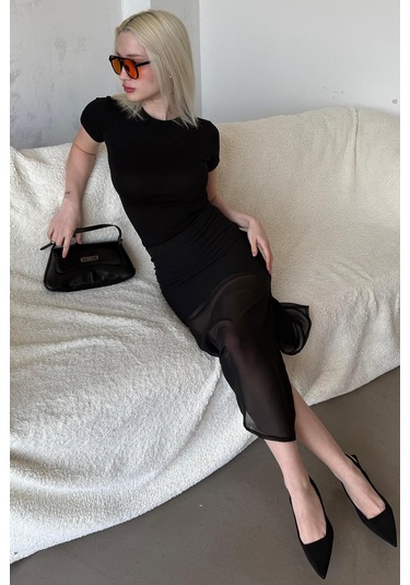 Madmext Madmext Siyah Şifon Kadın Etek Mg2340 Siyah