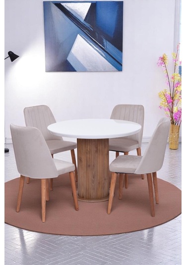 Bohem Milano Yuvarlak Lak Panel Mutfak Masa Takımı 100cm beyaz