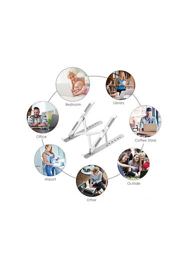 Kosona Alüminyum Folding Laptop Stand: 6 Seviye Yükseklik Ayarlı, Soğutma Özelliği, 10-15.6 İnç Cihazlar İçin Taşınabilir Destek