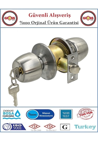Otel Tipi Topuzlu Tokmaklı Oda Kapı Kilidi - Saten