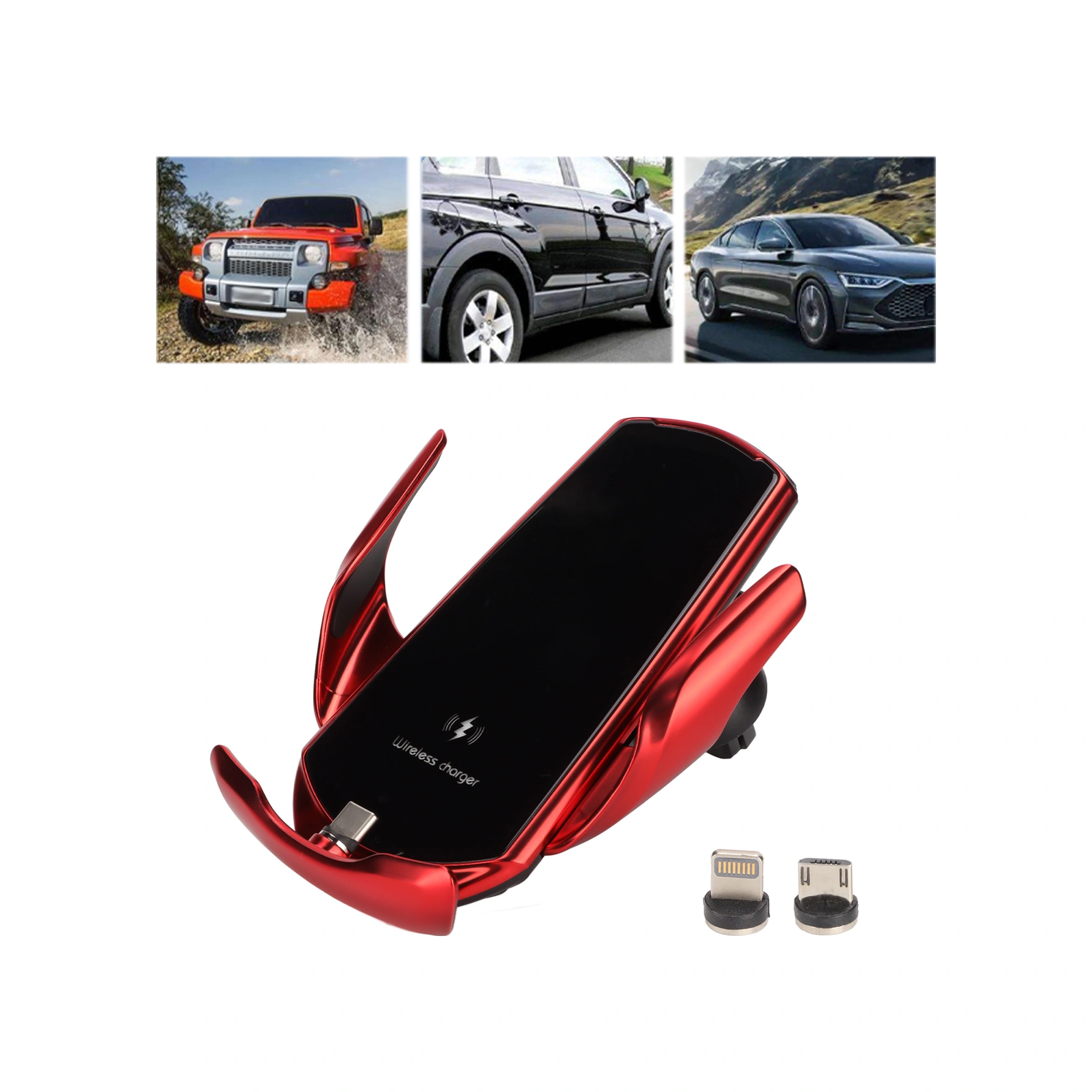 Vkemall Kırmızı Akıllı Algılama Araç Kablosuz Şarj Cihazı 15w Hızlı Şarj Otomatik Klem Alçı İphone 12/13 Samsung S/note Serisi Uyumlu