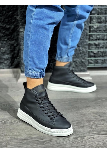 Knack Yüksek Taban Ayakkabı C 030 Siyah Beyaz Taban 001