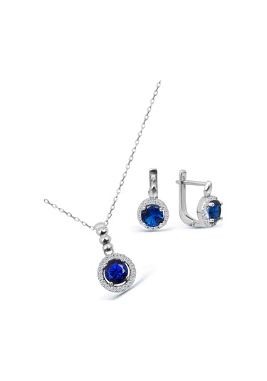 Argentum Concept 925 Ayar Gümüş Mavi Taşlı Minimal Set - S013502