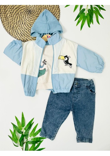 Şaşkın Papağan Fermuar Yağmurluklu Mevsimlik 3lü Takım Mavi