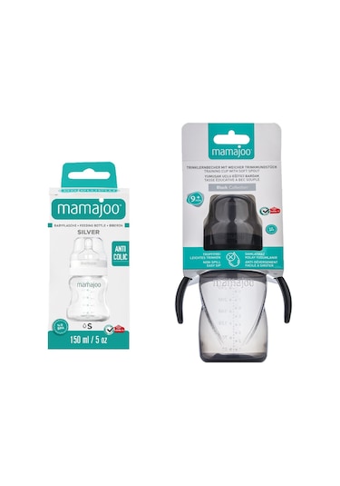 Mamajoo Silver Biberon 150 ML & Kulplu Eğitici Bardak 270 ML / Bl