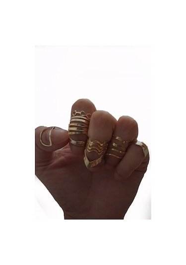 X-lady Accessories Kadın Gold 10'lu Kombin Yüzük Seti - 2897