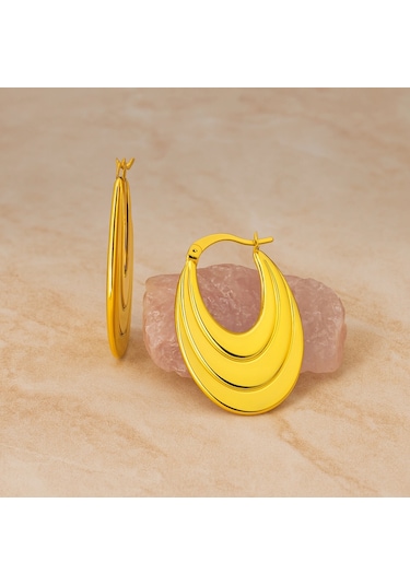 14k Altın Sallantı Oval Küpe, Halka Küpe Altın