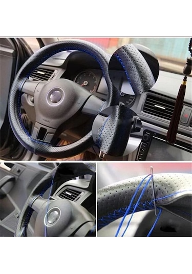 Sportif Dikmeli Delikli Deri Direksiyon Kılıfı Noktalı Dikişli + Kırmızı