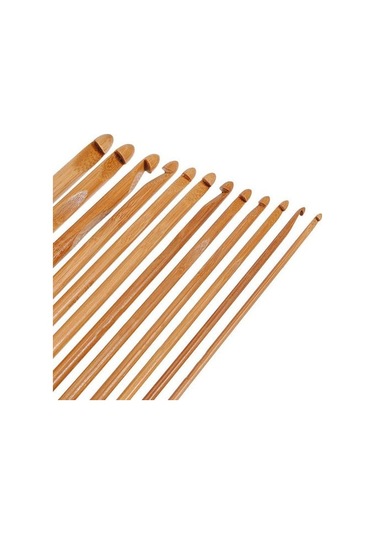 Jms 12 Adet Bambu Tığ Kanca 3mm-10mm Iplik El Sanatları Örgü İğne Ahşap Saplı