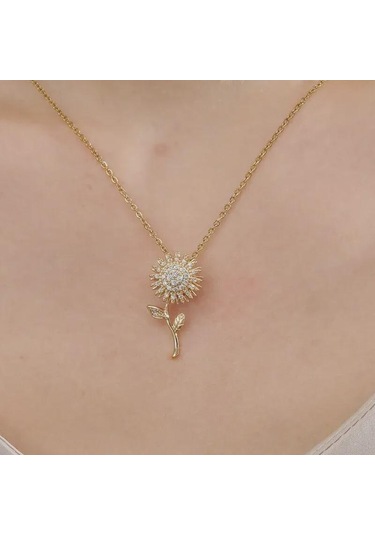 "ayçiçeği Kolye Titanyum Çelik Kolye - Kadınlar İçin Şık Lüks Köprücük Zinciri" Gümüş