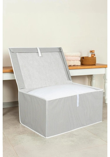 3 Adet Kapaklı Kutu Hurç Mega Boy 60 40 30 Cm Gri-beyaz