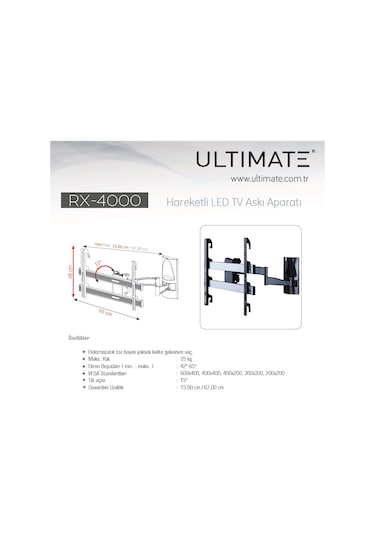 Ultımate Rx 4000 42'' 65'' Hareketli Tv Askı Aparatı