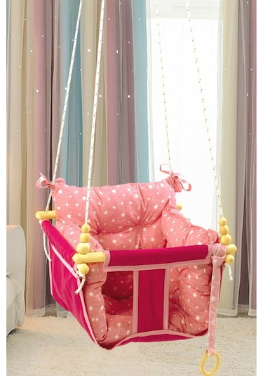 Bundera Wag Swing Pembe Çocuk Ahşap Salıncak Bebek Hamak
