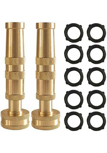 Vkemall 2 Adet Kaliteli Bakır Bahçe Hortumu Nozzlesı, 3/4" Ayarı, Akışı Dönerek Regüle Et, 10 Adet Kauçuk Washer Dahil, Ağır Duty