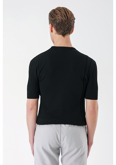 Efor Slim Fit Bisiklet Yaka Kısa Kol Siyah Triko Tr 869 Siyah