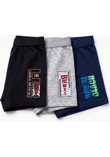 Öts Erkek Çocuk 3 Lü Pamuklu Boxer Baskılı Nefes Alan Doku 7713-3 Renkli