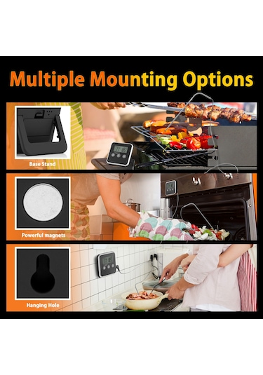 Hfambition Siyah Isı Sensörlü Dijital Bbq Termometresi - Isı Ve Zamanlayıcı Fonksiyonlu, Su Geçirmez, 0-300 C Aralığında, 3 Kurulum Seçeneği Çok Renkli