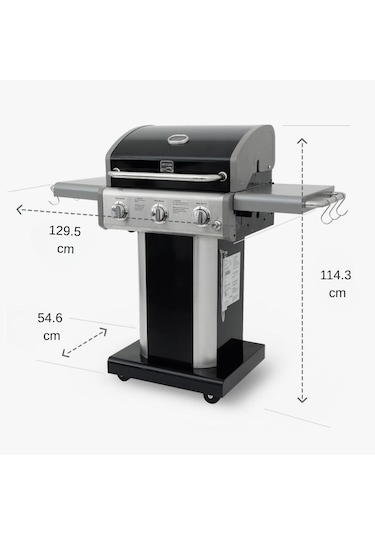 Kenmore Gazlı Barbekü 3 Ocaklı Siyah - Metal Siyah Çelik