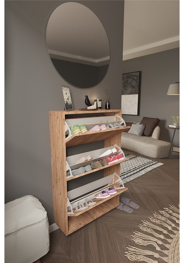 Dekorfim DF08101AC Ayakkabılık Raflı Ayakkabılık 3 Bölmeli Kapaklı Ayakkabılık