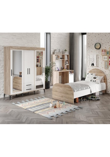 Afilli Ildır Çocuk Odası Takımı Tamamı Mdf Flora Beyaz Aynalı Flora Beyaz