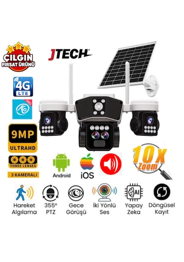 O-kam 9095 3mp+3mp+3mp 9mp 4g Sim Kartlı Solar Panelli 10x Optik Zoom 3 Lens Alert Ptz