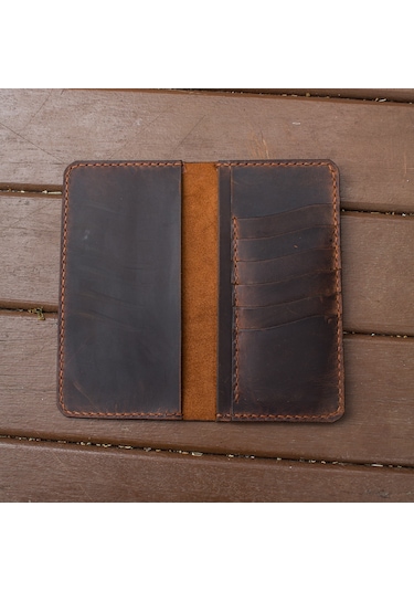 Craft And Luna El Yapımı Hakiki Deri Cüzdan Telefon Kılıfı Western Taba