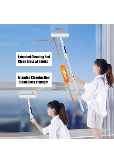 Bosphorusboutique02 Ev Cam Temizleyici Aleti - 30cm Panel, 1.45m Uzun Kol, Tek Tık Sprit, Çift Yönlü Silecek, Yüksek Yerlere Ulaşır, Kolay Saklama Kanca, Beyaz Beyaz