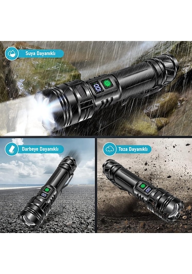 Valkyrie Profesyonel Şarjlı Led El Feneri Güçlü Avcı Feneri, Uzun Pil Ömrü, Dayanıklı Tasarımavcı Feneri Siyah