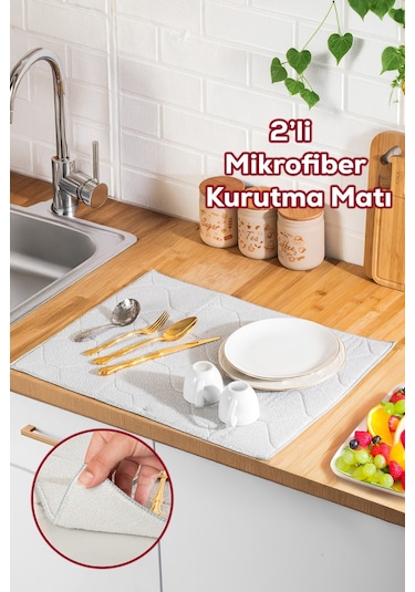 Porsima 3139 2li Mikrofiber Tezgah Üstü Kurutma Matı Süper Emici Bulaşıklık Gri Gri