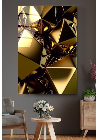 Gold Soyut Cam Tablo, Dekoratif Cam Tablo