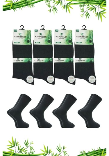 Bambu Erkek Soket Uzun Düz Füme Çorap Dikişsiz 4'lü Paket Füme