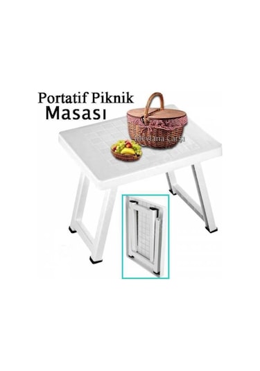 Emirleravm Bursev Plastik Portatif Katlanabilir Küçük Boy Piknik Masası Beyaz