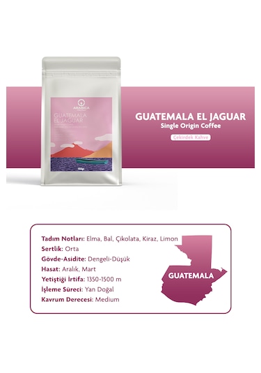 Arabica Coffee House Guatemala El Jaguar Öğütülmüş Kahve Taze Kavrulmuş Çekirdek Kağıt Filtre 100 G