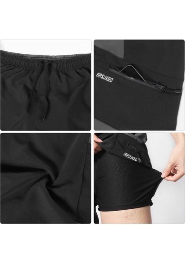 Arsuxeo 2 In 1 Cepli Yastıklı Bisiklet Şortu Erkekler Bisiklet M Siyah