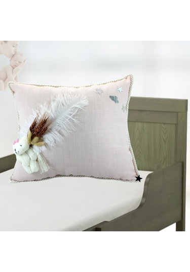 Süslebabypartystore Kuru Çiçek Tanzimli, Ayıcıklı, Takı Yastığı, Pudra Renk Pudra