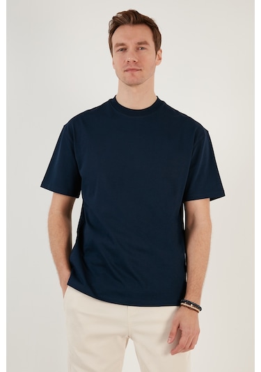 Buratti Pamuklu Relaxed Fit Sıfır Yaka Erkek T Shirt 5905446 Indigo