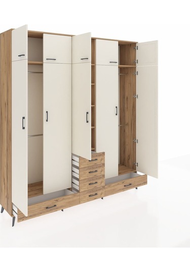 Hyperion Dolap 6 Raflı 6 Çekmeceli 4 Askılı 220x44x243 Çam-aytaşı/çam Aytası/atlas Çam