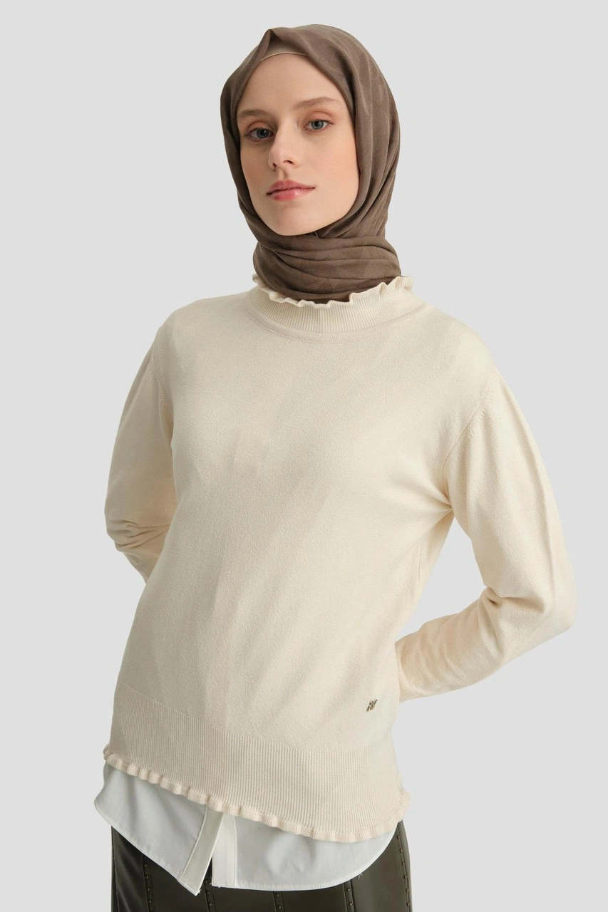 Armine Fırfır Detaylı Kazak 25kd7007 Ekru Ekru