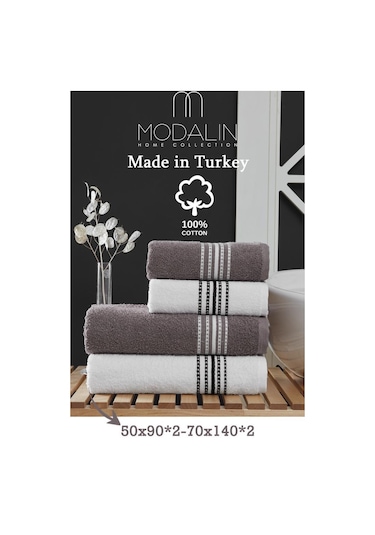 4 Lü Banyo Havlusu Seti Elvin - 70x140cm X2 / 50x90cm X2 Kahve