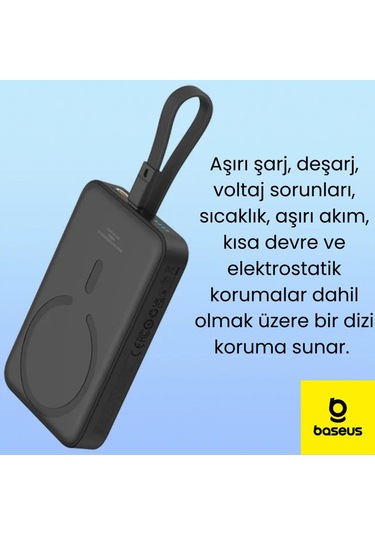 Baseus 20w 10000mah İphone Lightning Kablolu Ve Kablosuz Şarjlı Magsafeli Süper Hızlı Powerbank Siyah