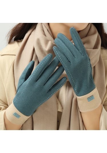 Cbtx Dokunmatik Özellikli Şık Mode Kadife Sıcak Soğuk Dayanıklı Kadın Eldiven Mavi