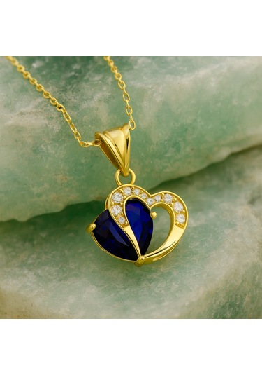 14 Ayar Altın Kalp Kesim Doğum Taşı Kolye Kişiye Özel Renkli Taş Tasarımı Altın