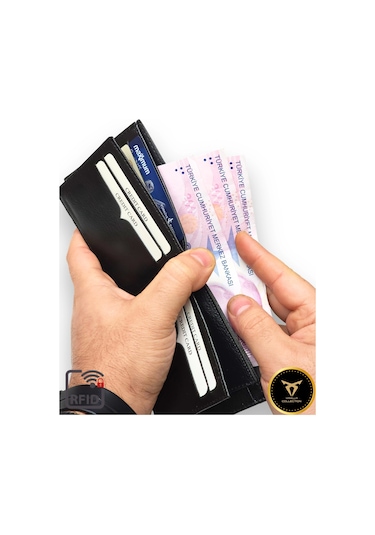 Premium Kalite Erkek Siyah Deri Cüzdan Bozuk Para Bölmeli 9 Kart Kapasiteli Siyah