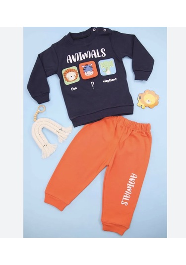 Animal Baskılı Uzun Kollu Takım Lacivert