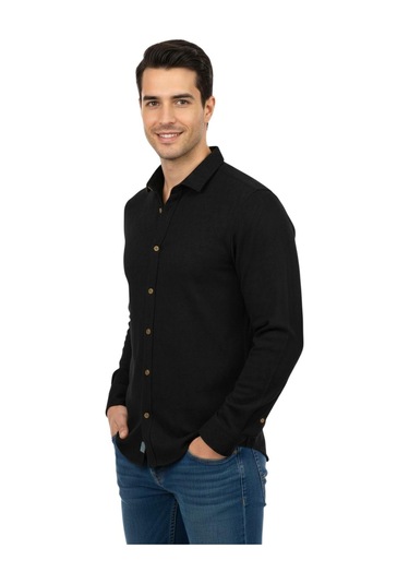 Raymons Erkek Spor Silim Fit Dokuma Gömlek Bgl-st04946 Siyah