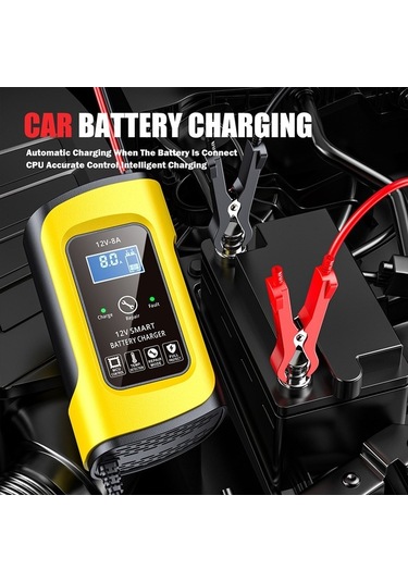 Pazly 12v 8a Akıllı Şarj Cihazı - Lcd Ekranlı, Otomatik Sıcaklık Kontrollü, Araç/motosiklet Aküsü Şarj